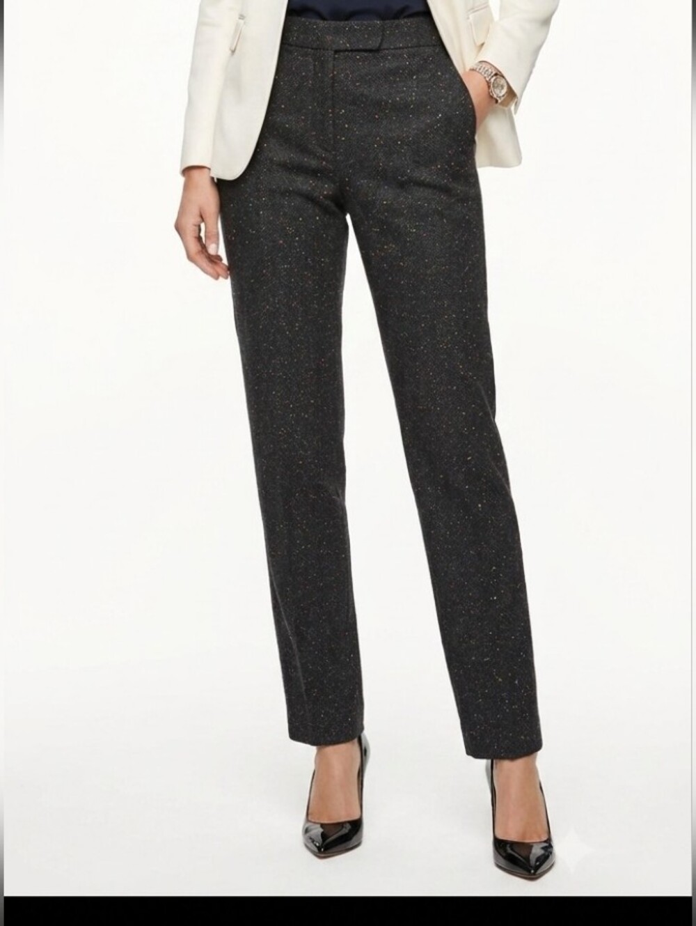 Ann Taylor Wool Black Sparkle Straight-Leg Trousers